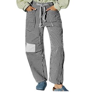 Railroad barrel jeans Moxie slouchy black stripe baggy patchwork grommets 32”w